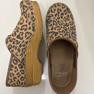 Dansko Leopard Print Clogs - Brown and Tan